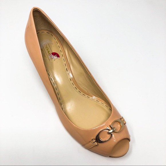 Coach Nude Patent Leather Peep Toe Wedge Pumps – Size 9.5B - Picture 1 of 10